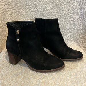 Marc Joseph Suede Black Ankle Boots w/ Wood 2.5” Heel - Size 7.5